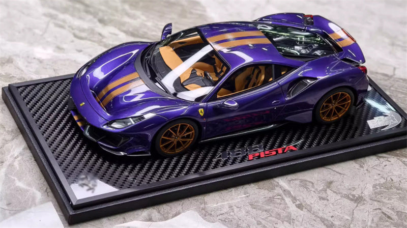 BBR MODELS Ferrari 488 Pista Viola AI Humad Hardtop Hong Kong Purple Gold Stripe Gold wheels Carbon fiber base Limited Edition 30PCS ONLY 1:18 Car Pre-built Model view7