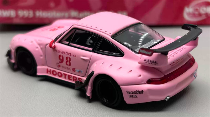1:64 Porsche RWB 993 Matte Pink Hooters #98 Model model DIECAST Civil Car Model