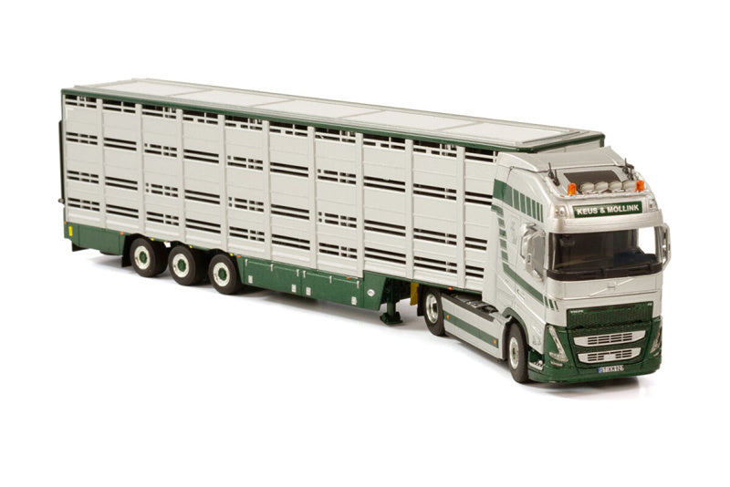 WSI VOLVO FH5  GLOBETROTTER XL 4X2 LIVE STOCK TRAILER - 3 AXLE KEUS & MOLLINK 1:50 Truck Pre-built Model