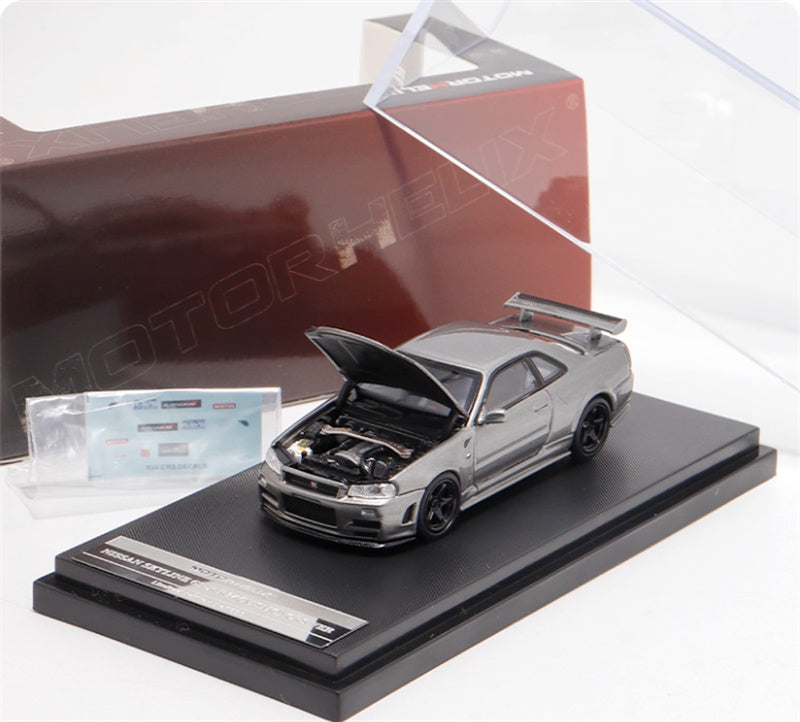 MOTORHELIX NISSAN SKYLINE GT-R R34 (NISMO) CRS VER Metallic Grey w/livery Limited Edition 699PCS ONLY 1:64 Car Pre-built Model view8