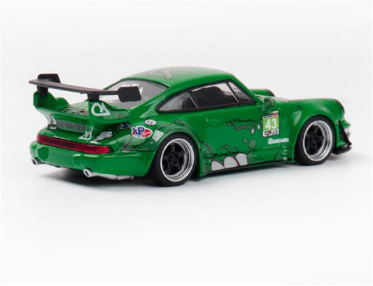 FLAME Porsche RWB 964 Green Dinosaurs Limited Edition 499PCS ONLY RAUH - Welt 1:64 Car Pre-built Model view2