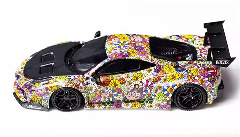 Flame Ferrari 458 GT LBWK wide body modified car Limited Edition 299PCS ONLY Sunflower coating noctilucent 1:64 Car Pre-built Model view4