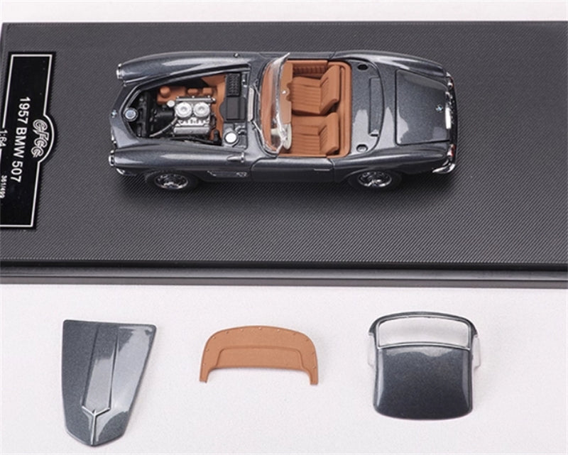 GFCC BMW 507 Roadster Retro Car 1957 Grey Convertible hardtop 1:64 car Pre-built Model view7