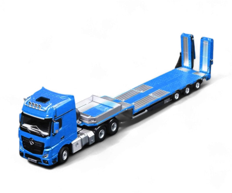 TimeMicro & Perka Mercedes BENZ ACTROS FLATBED TRANSPORT VEHICLE Blue 1:64 Truck Pre-built Model view1