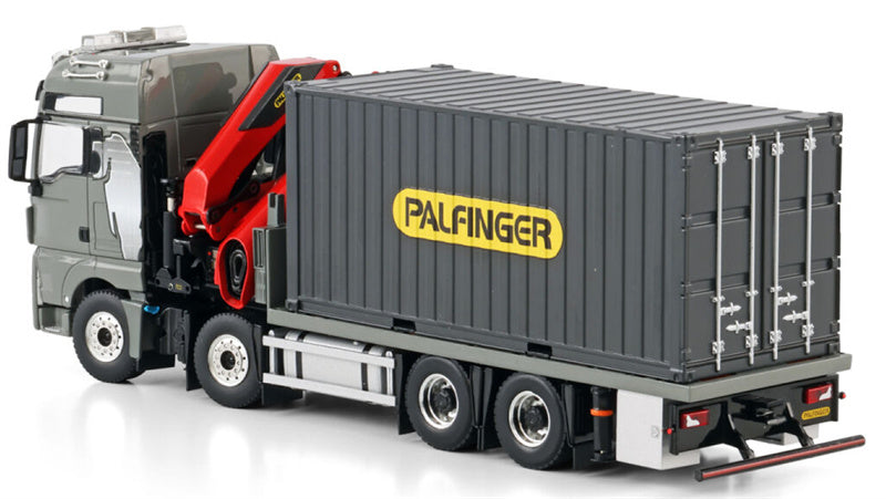 WSI MAN TGX XXL EURO 6C (FACELIFT) RIGED FLATBED TRUCK 8X4 WITH PALFINGER PK 480 TEC + 20FT CONTAINER Premium Line 1:50 Truck Pre-built Model