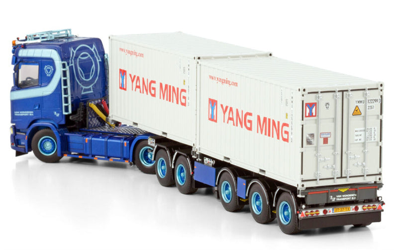 WSI SCANIA S NORMAL CS20N 4X2 2CONNECT COMBI TRAILER - 2+3 AXLE + 2X 20FT CONTAINER Van Wonderen Beesd B.V. Yang Ming 1:50 Model