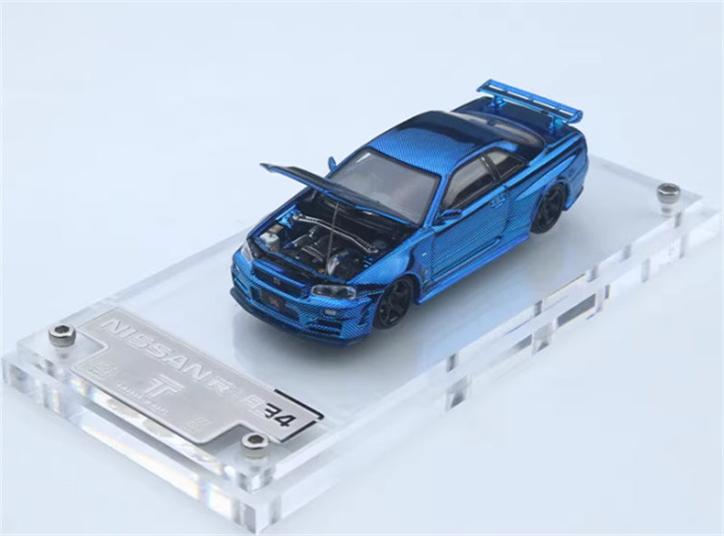 TIME TOP Nissan GTR R34 Carbon Electroplating Blue Limited Edition 999PCS ONLY 1:64 Car Pre-built Model view1