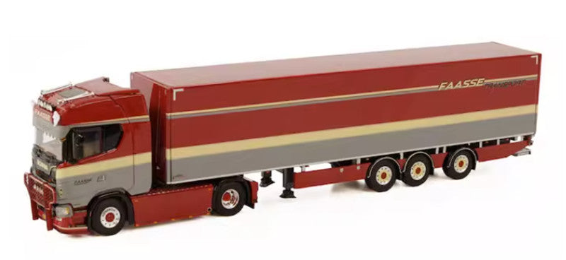 WSI SCANIA S HIGHLINE I CS20H 4X2 BOX TRAILER - 3 AXLE FAASSE TRANSPORT 1:50 Truck Pre-built Model