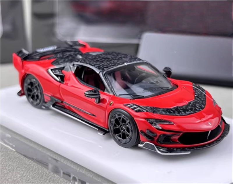 HKM Premium Mansory modified version Ferrari SF90 F9XX supercar Red convertible Limited Edition 1:64 Car Pre-built Airliner Model Display view5