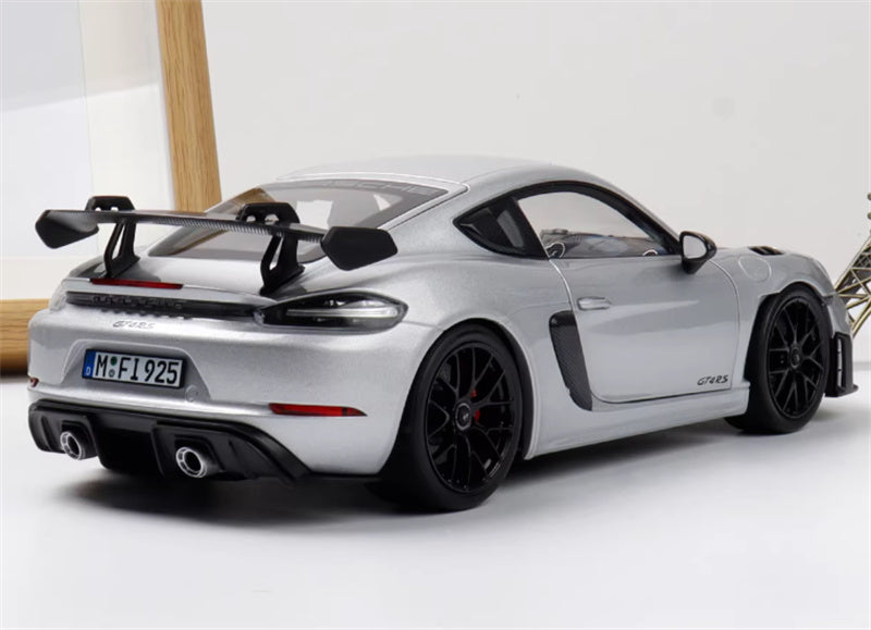 1:18 PORSCHE Cayman GT4 RS 2024 Silver carbon cover  Norev Hard top Tail Wing Edition DIECAST Car Model