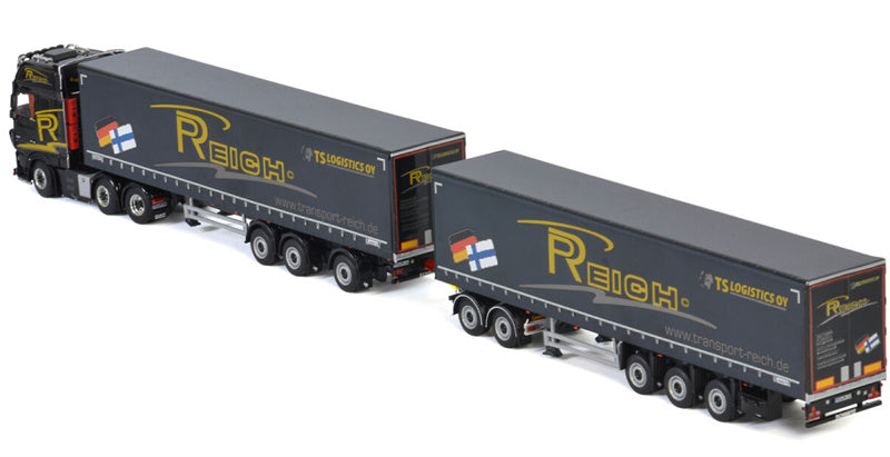 WSI  DAF XF SUPER SPACE CAB 6X2 TWINSTEER CURTAINSIDE TRAILER (LZV)- 3 AXLE Reich Philipp TS Logistics OY 1:50 Truck Pre-built Model