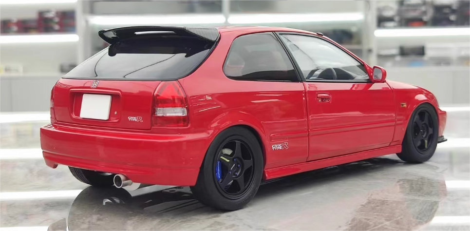 Motorhelix Honda Civic Type R EK9 Milan Red/Carbon Fiber Head Cover Limited Edition 599PCS ONLY 1:18 Car Pre-built Model view7