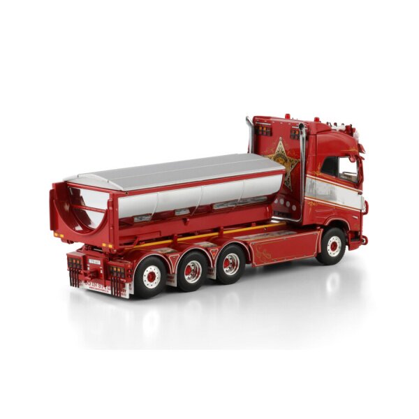 1:50 VOLVO JH ENTREPRENAD & TRANSPORT FH5 8X4 + ASPHALT CONTAINER WSI Red Diecast Model