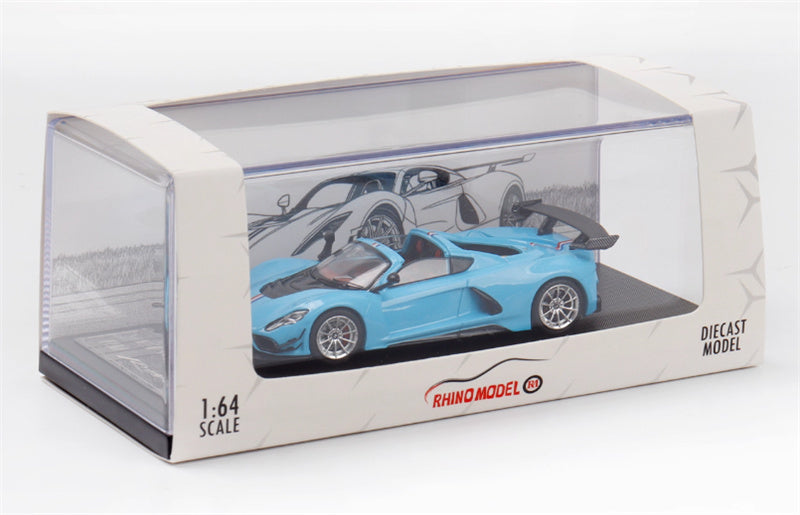 Rhino Model Hennessey Venom F5 Limited Edition 999PCS ONLY Light Blue w/ Figure 23# 1:64 Car Pre-built Model view8
