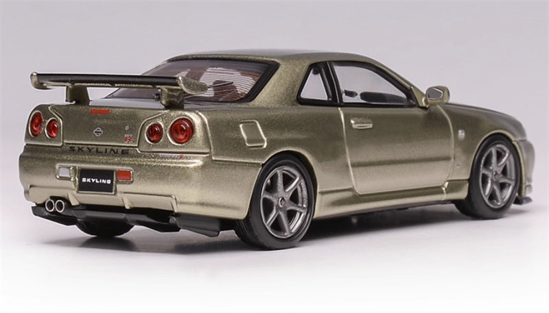 MOTORHELIX Nissan Skyline GT-R R34 V-spec II Jade Green - Silver Wheel Limited Edition 799PCS ONLY 1:64 Car Pre-built Model view4