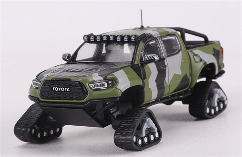 GCD Toyota Tacoma Snow Edition with tank track Green Camo LHD 1:64 Truck Pre-built Model view1
