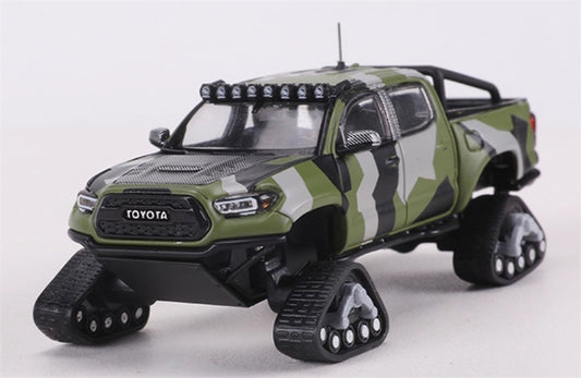 GCD Toyota Tacoma Snow Edition with tank track Green Camo LHD 1:64 Truck Pre-built Model view1