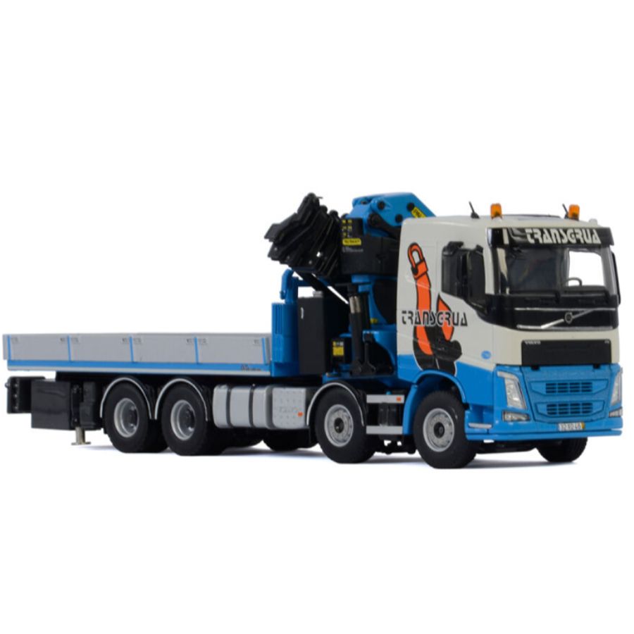 WSI  VOLVO FH4 SLEEPER CAB 8X4 RIGED FLAT BED TRUCK PALFINGER PK92002 SH Transgrua 1:50 DIECAST Crane Truck