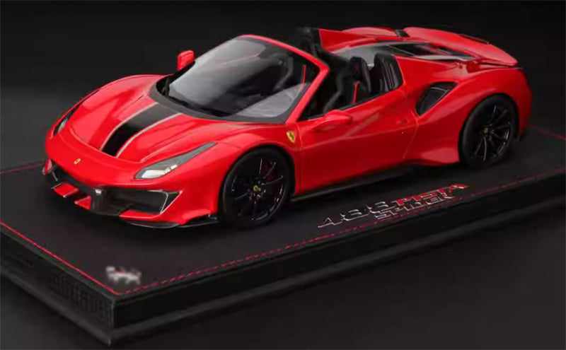 BBR MODELS Ferrari 488 Pista Spider Rosso Corsa 322 metal Standard Red Black Stripe Black Wheel Red Calipers Limited Edition 28PCS ONLY Leather base 1:18 Car Pre-built Model view5