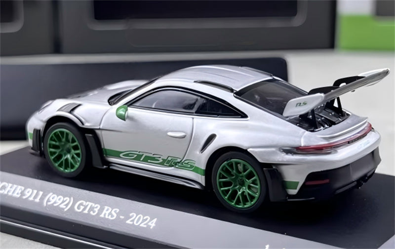 MINICHAMPS Porsche 911 GT3 RS 2024 Silver w/ Green Wheels Limited Edition 1000PCS ONLY 1:64 Car Pre-built Model