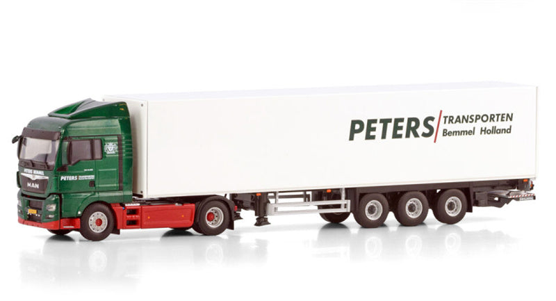 WSI MAN TGX XLX EURO 6 FACELIFT 4X2 BOX TRAILER - 3 AXLE Peters Transporten 1:50 Truck Pre-built Model