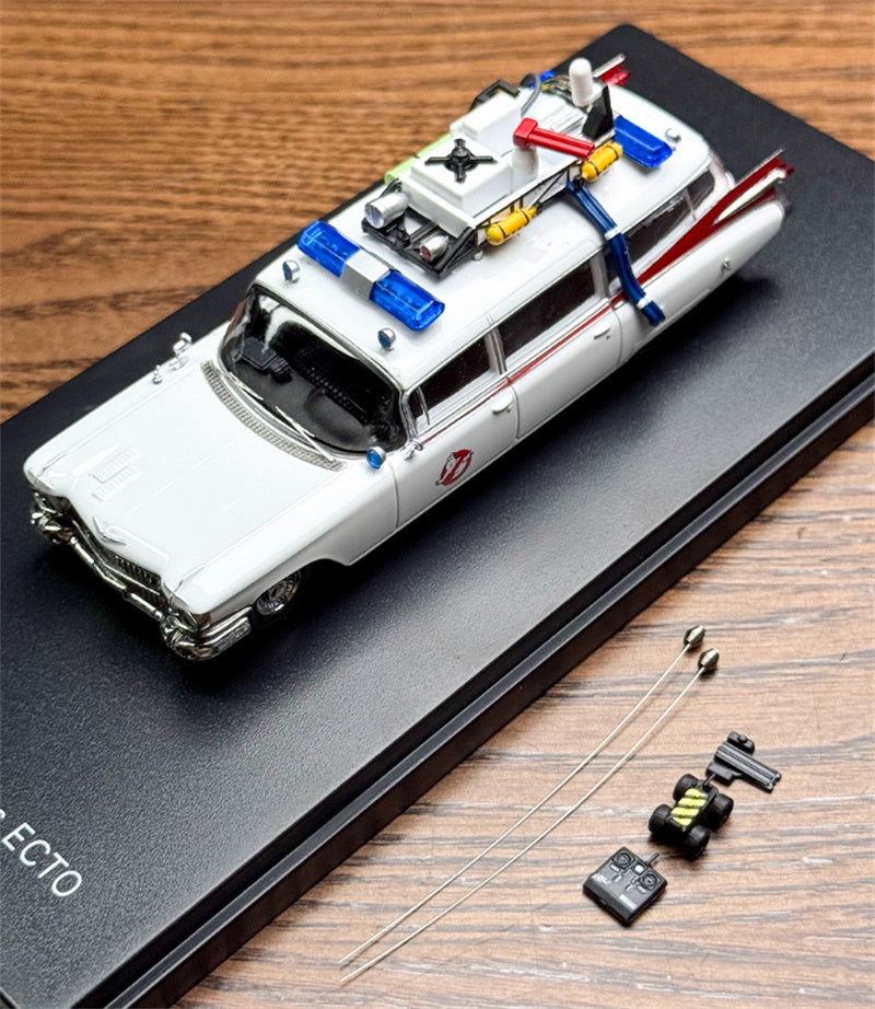 YS Model Cadillac Miller Ecto-1 first generation White 1:64 Car Pre-built Model view1