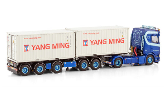 WSI SCANIA S NORMAL CS20N 4X2 2CONNECT COMBI TRAILER - 2+3 AXLE + 2X 20FT CONTAINER Van Wonderen Beesd B.V. Yang Ming 1:50 Model