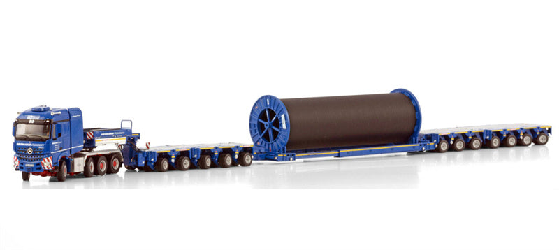 WSI MB AROCS MP4 2.300MM STREAM SPACE 8X6 SCHEUERLE INTERCOMBI - 12 AXLE + CABLE REEL Hegmann Transit 1:50 Truck Pre-built Model
