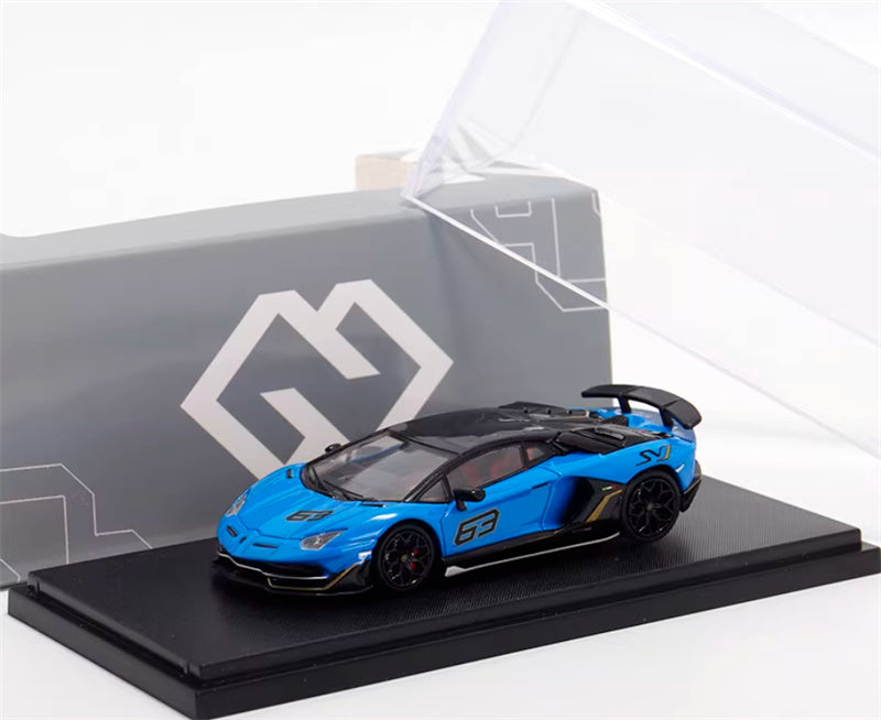 Max well Lamborghini Aventador SVj 63 # Pearl blue hardtop 1:64 Car Pre-built Airliner Model Display view6