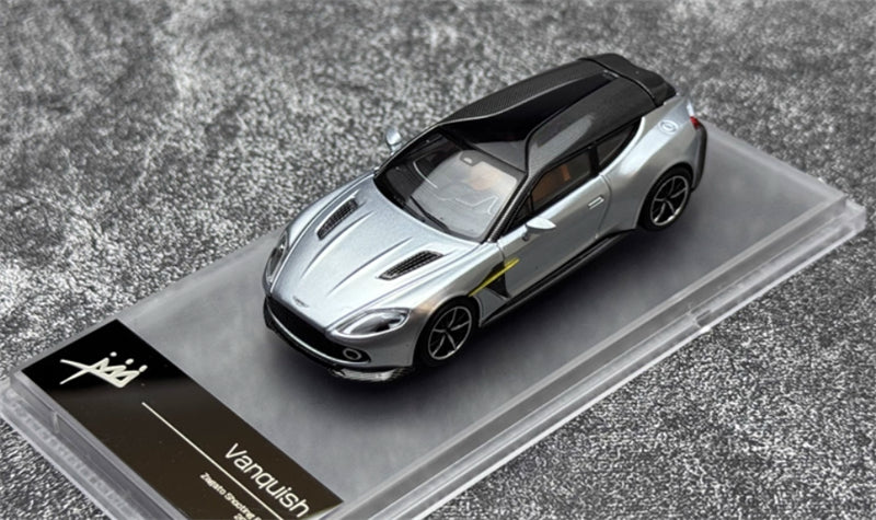 KING MODEL Aston Martin Vanquish Zagato Bright Silver Limited Edition 333PCS ONLY 1:64 Car Pre-built Model view1