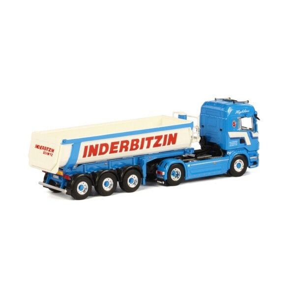 1:50 SCANIA INDERBITZIN R6 4X2 HALF PIPE TRAILER 3 AXLE WSI  Blue DIECAST Model