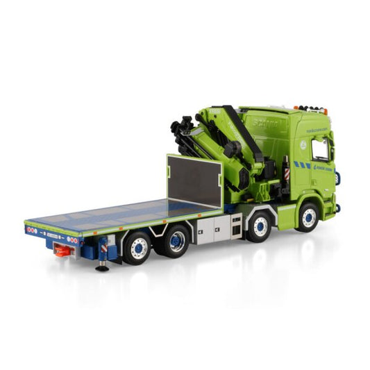 1:50 SCANIA NORDIC CRANE R CR20H FLATBED TRUCK 8X2 W/ FASSI 1100 + JIB WSI Green Diecast Model