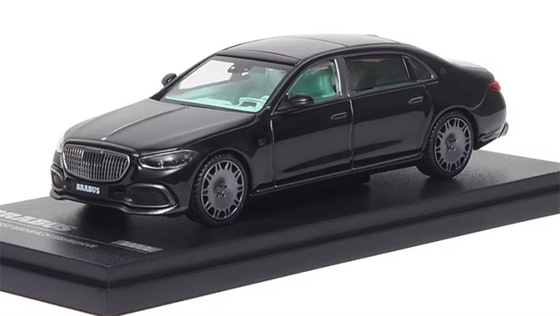 Almost Real BRABUS S850 Maybach Masterpiece 2023 Obsidian Black -Green interior 1:64 Car Pre-built Airliner Model Display view1