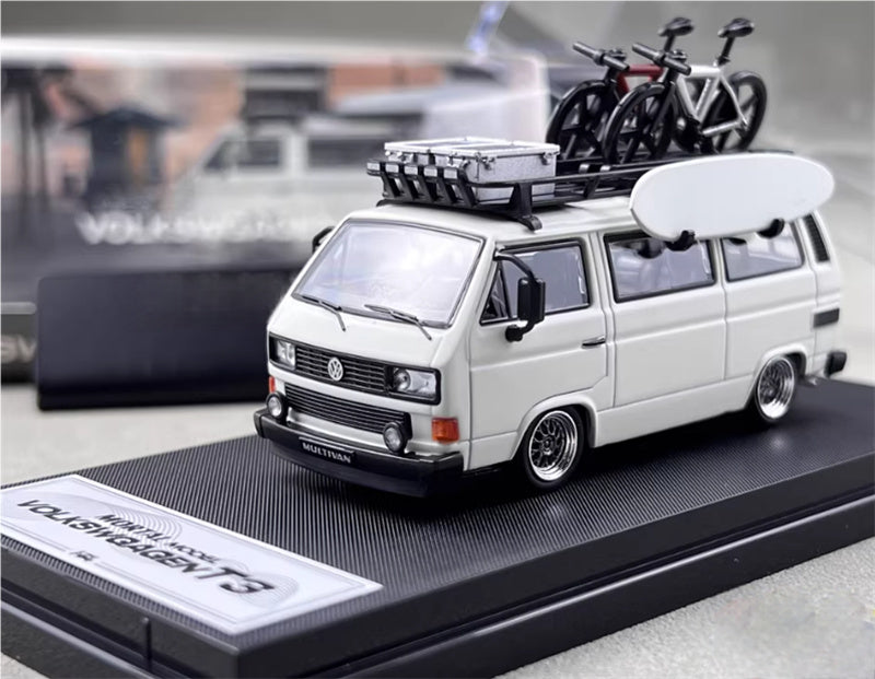 Mortal Model Volkswagen T3 Van BBS Low lying version White with Accessories 1:64 Car Pre-built Airliner Model Display view4