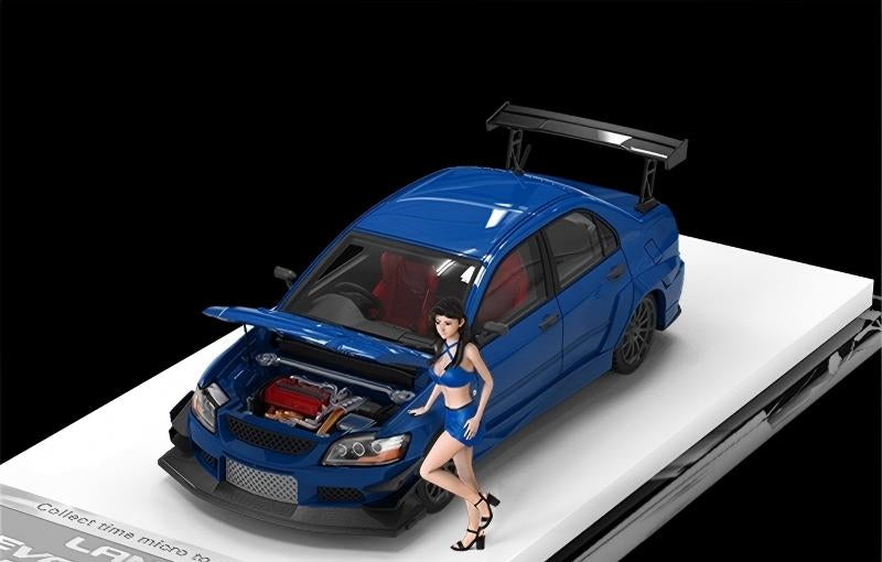 TimeMicro Mitsubishi Lancer Evolution IX Racing car Blue w/ Doll Version 1:64 car Pre-built Model view1