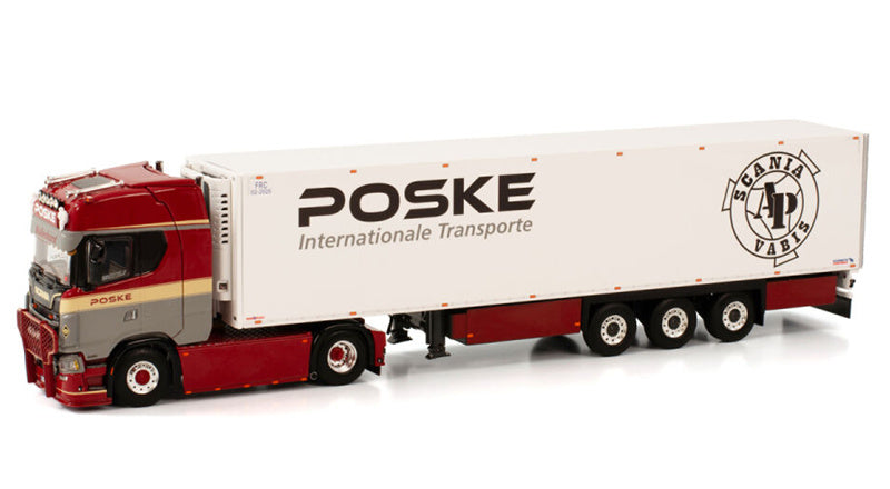 WSI  SCANIA S HIGHLINE CS20H 4X2 REEFER TRAILER - 3 AXLE Poske International Transporte 1:50 Truck Pre-built Model