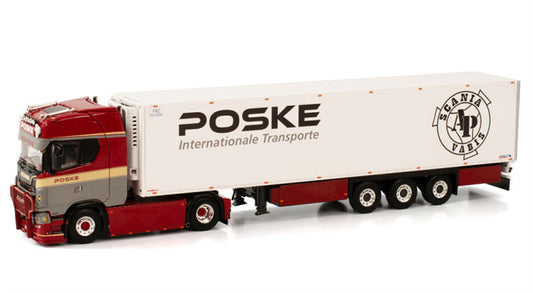 WSI  SCANIA S HIGHLINE CS20H 4X2 REEFER TRAILER - 3 AXLE Poske International Transporte 1:50 Truck Pre-built Model