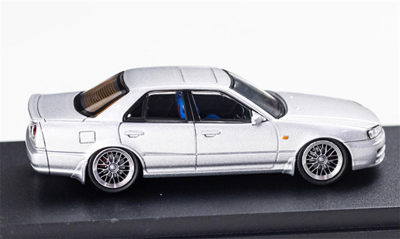 Mortal Nissan GTR ER34 25GT SKYLINE URAS Modified Edition Silver Small Tail Wing Edition Limited Edition 1:64 Car Pre-built Model view3