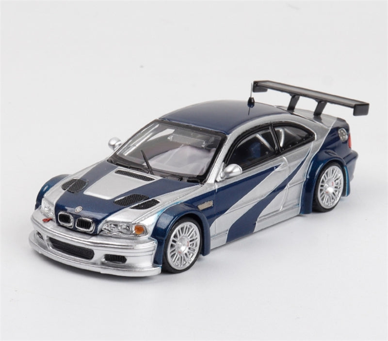 1:64 BMW M3 E46 GTR Silver with Blue Stripes MJ Model DIECAST Model