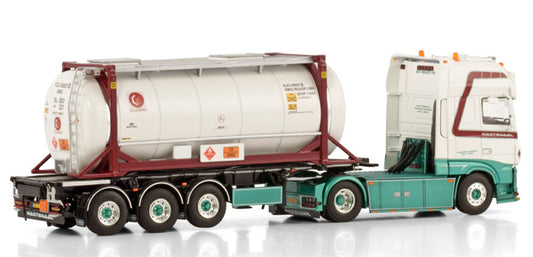 WSI  DAF XF SUPER SPACE CAB MY2017 4X2 30FT CONTAINER TRAILER - 3 AXLE + 20FT TANK CONTAINER Jan Nagtegaal Transport 1:50 Truck Pre-built Model