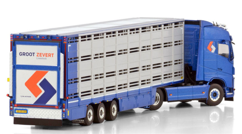 WSI VOLVO FH4 GLOBETROTTER 4X2 LIVE STOCK TRAILER - 3 AXLE Groot Zevert 1:50 Truck Pre-built Model