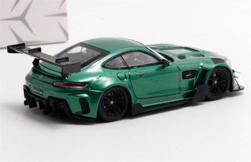Rhino Model Mercedes AMG GTS modified big rear wing sports car Metallic Green 1:64 Car Pre-built Model view4