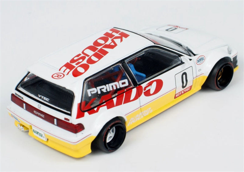 KaidoHouse x MiniGT Honda Civic EF KANJO V1 #0 White yellow color box packaging 1:64 Car Pre-built Model view6