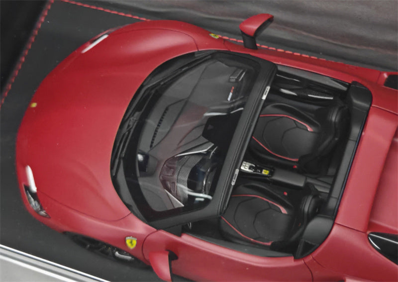 BBR MODELS Ferrari 296GTS convertible Matte Red Black Wheel Red caliper Leather base Limited Edition 1:18 Car Pre-built Model view3