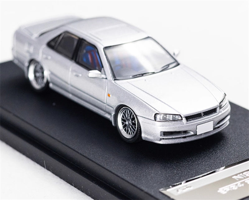 Mortal Nissan GTR ER34 25GT SKYLINE URAS Modified Edition Silver Small Tail Wing Edition Limited Edition 1:64 Car Pre-built Model view5