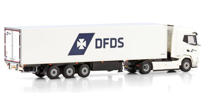 WSI DAF XG 4X2 REEFER TRAILER - 3 AXLE DFDS 1:50 Truck Pre-built Model