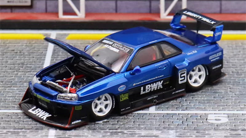 SW Nissan Skyline LBWK ER34 Blue Black White Wheel 5# Limited Edition 1:64 car Pre-built Model view5