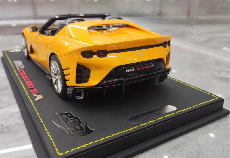 BBR MODELS Ferrari 812 Competitione A Convertible Edition Metallic yellow Silver Wheel Blue calipers Limited Edition 15PCS ONLY Leather base 1:18 Car Pre-built Model view2