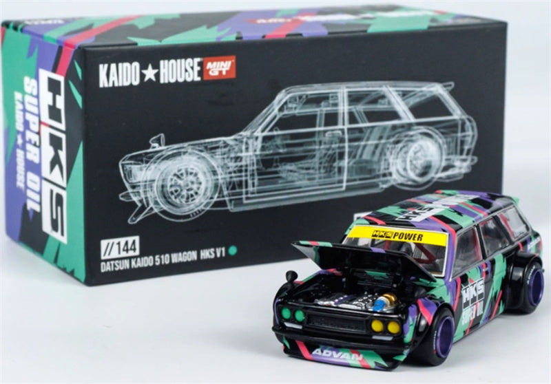 KaidoHouse x MiniGT Datsun Kaido 510 Wagon HKS V1 color box packaging 1:64 Car Pre-built Model view9
