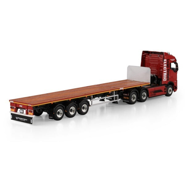 1:50 VOLVO LOGI TRANS FH5 6X2 FLATBED TRAILER 3 AXLE WSI  Red Diecast Model